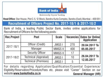 Bank of India Officer Recruitment