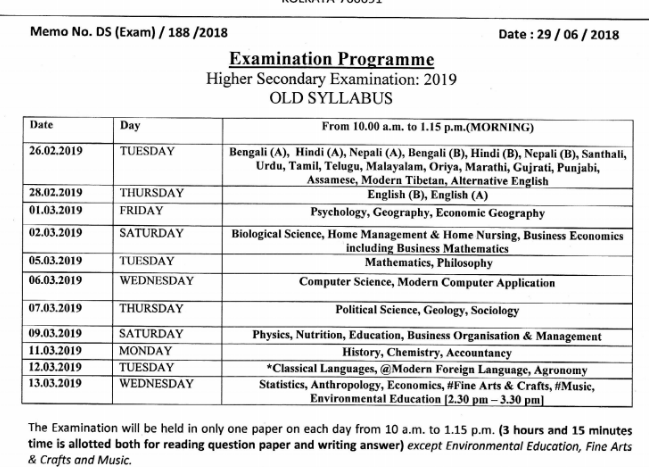 Time Table For Old Syllabus